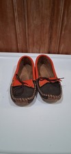 Vintage Handmade Leather Moccasins Size 6 Soft Sole Two Tone Orange Brown Y2K
