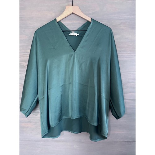 Reset Vault Code R LABEL THE RESET Green V Neck Pullover Blouse Top Shirt Women's Size ...