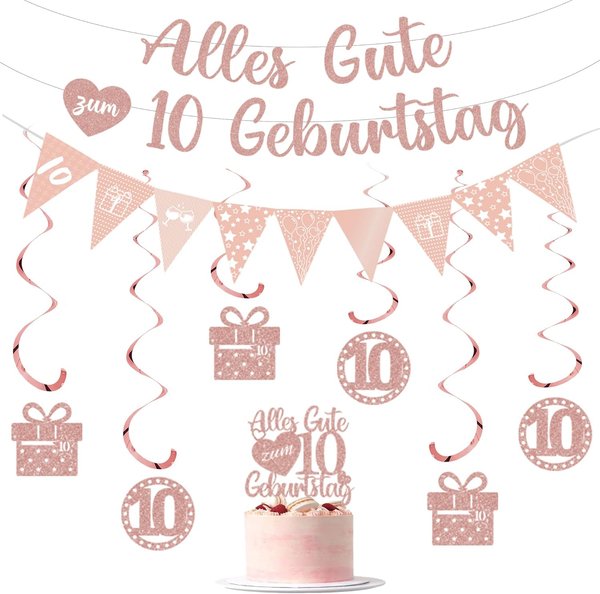 Deko 10. Geburtstag MäDchen Girlande Set - Rosegold Geburtstagsdeko Banner Torte-image
