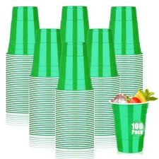 100 Pack Green Plastic Cups 16 oz, Disposable Cups for St Patrick's Day, Heav...