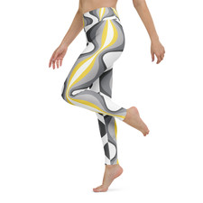 Women's Yellow Gray Swirl Leggings High Waist Artistic Marble Pattern