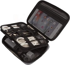 Double Layer Electronics Travel Organizer Case Gray Cable Charger Storage