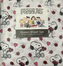 Peanuts Snoopy Hearts Flowers Queen Sheet Set By Berkshire New