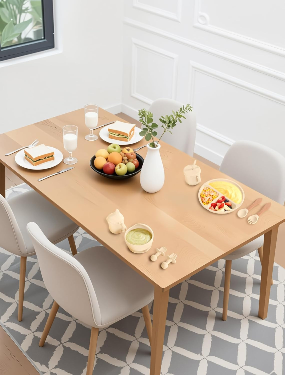 Silicone Baby Feeding Set 9 Pcs, Spill-Proof Suction Plate, Bowl, Bib, Silicone 