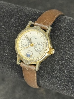 La Baron Moon Phase Dial Quartz Japan Movt Gold Tone Brown Band Watch
