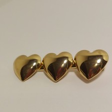 Gold Tone 3 Hearts Hair Barrette Clip Girls Women
