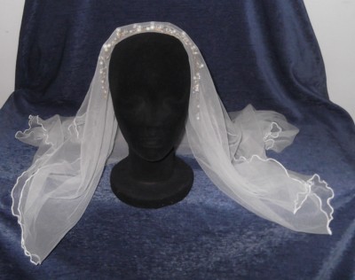 SILK WHITE BEADED RECTANGULAR VEIL, 124 cm x 98 cm, OFF WHITE COLORS,  AUSTRALIA