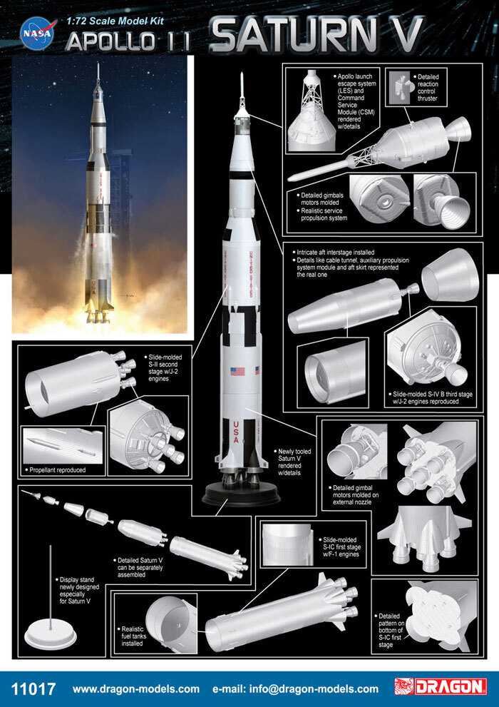 ドラゴンウイングスApollo 11 mission SATURNVrocket Dragon 11017 1/72 Scale Model Kit APOLLO 11 SATURN V ROCKET MODEL