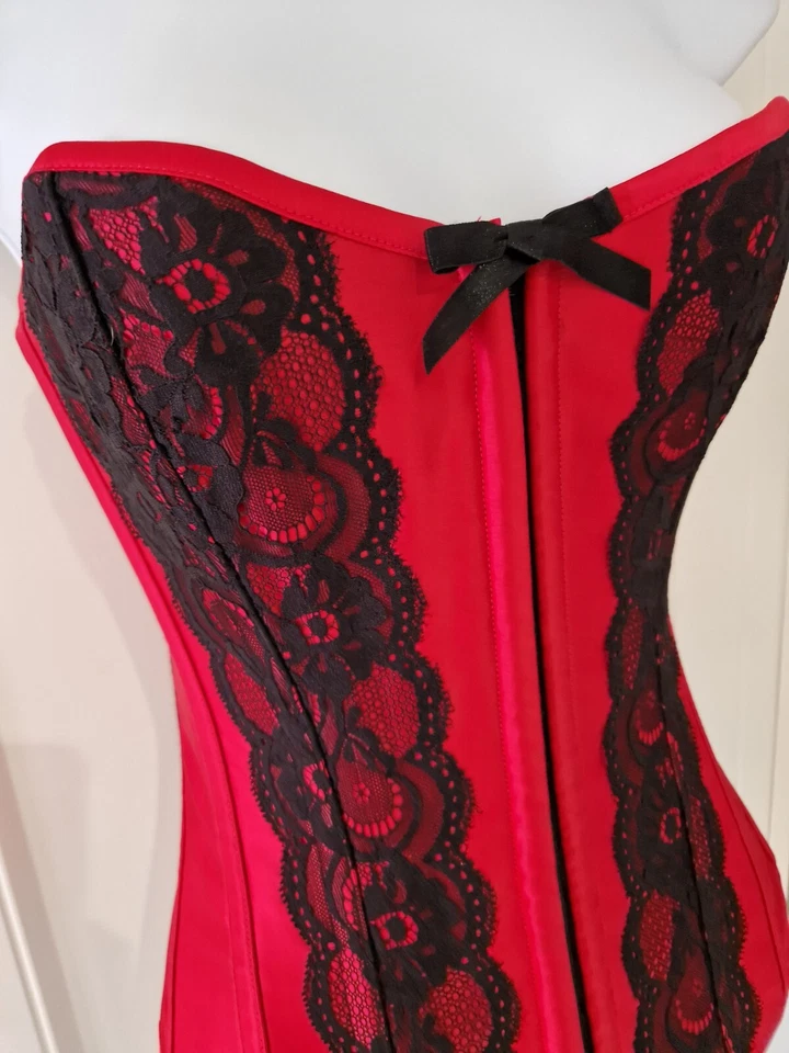 Corsé para mujer Ann Summers rojo negro satinado encaje deshuesado con cordones bustier vasco 12. Foto 4 de 4
