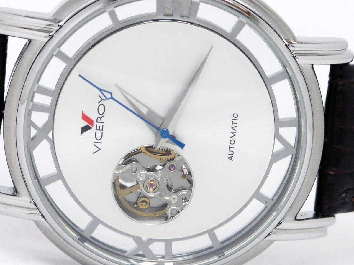 NEW RARE VICEROY 49643 AUTOMATIC OPEN HEART SKELETON SILVER DIAL