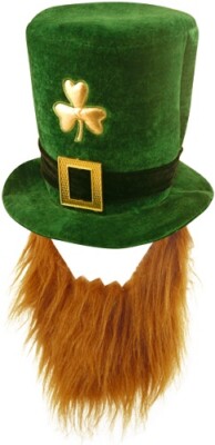 Irisches Kleeblatt Zylinder Hut Bart St. Patricks Day Kostüm Kobold Topper Neu