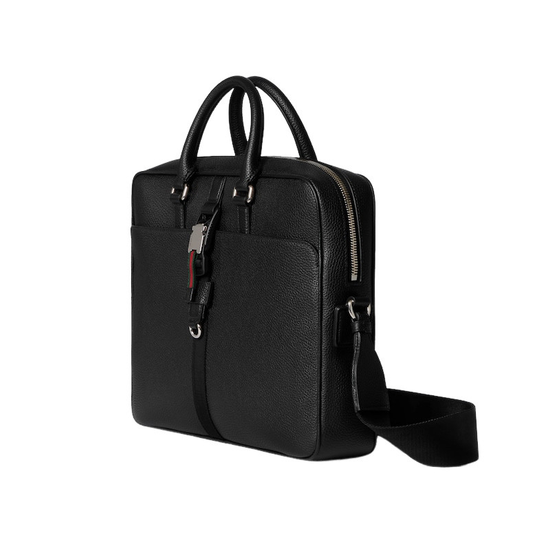 GUCCI $3450 Black Soft Medium Leather With Web Briefcase Bag New & Authentic image 2