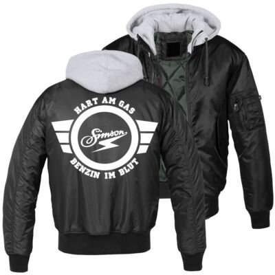 Herren MA1 Bomberjacke mit Kapuze DDR Simson Motive Motorradjacke S bis 3XL 