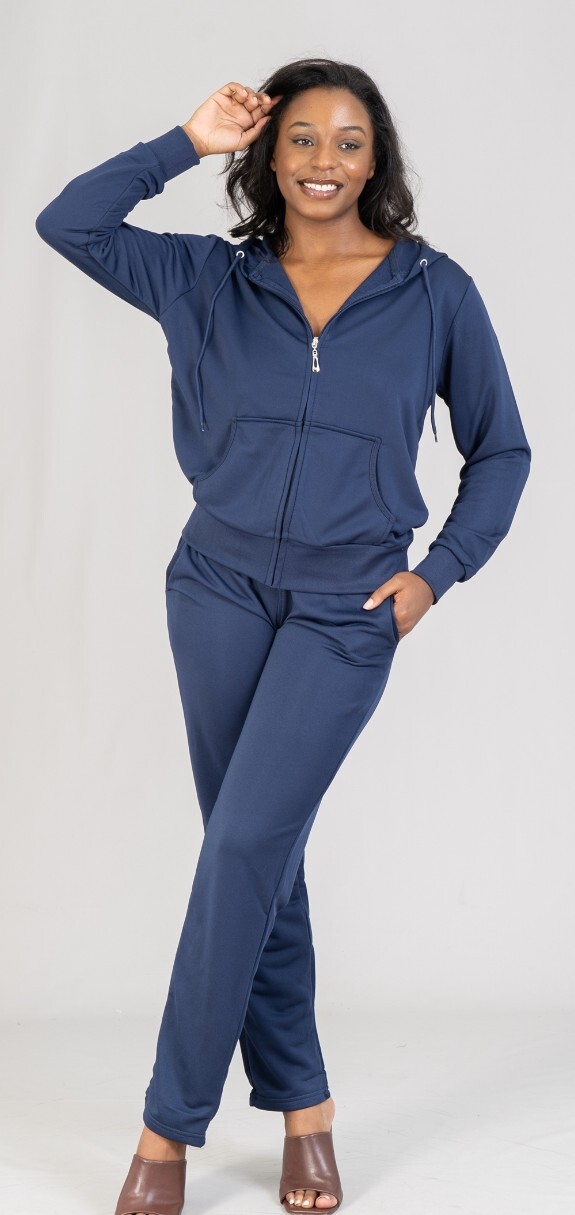 Traje para mujer de 2 piezas chándal chaqueta activa pantalones de pista azul marino talla XL