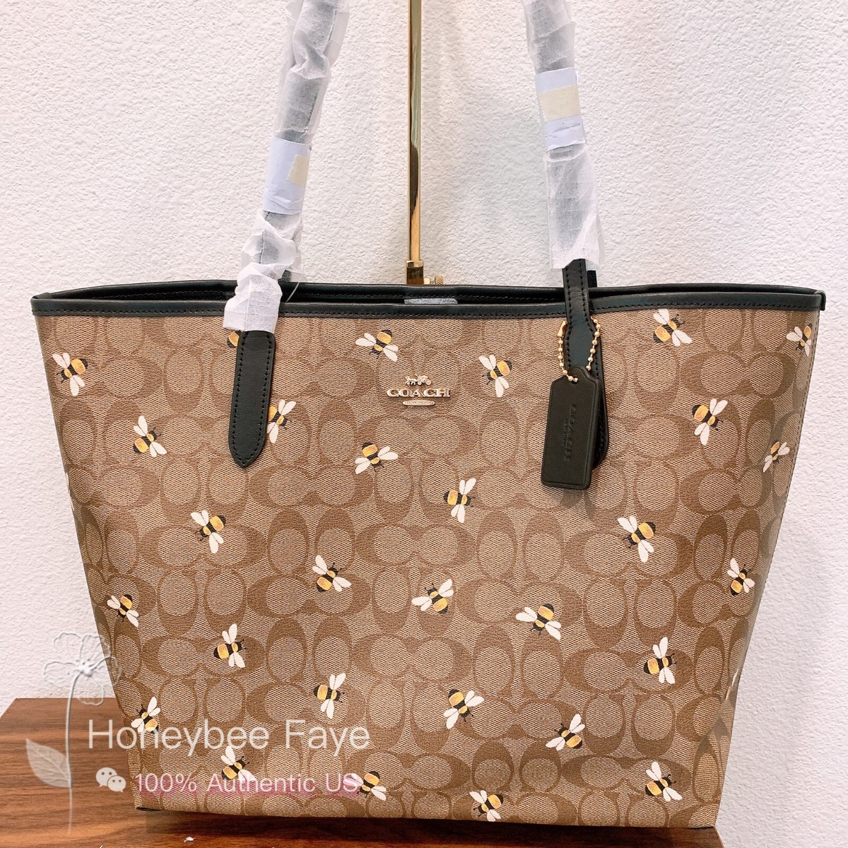 NWT Coach City Tote In Signature Canvas With Bee Print C8590