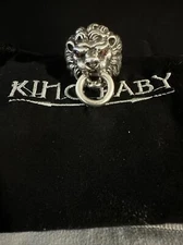 King Baby Studio Lion's Head Ring  Fine Silver .925 Size 10 With Diamond Eyes