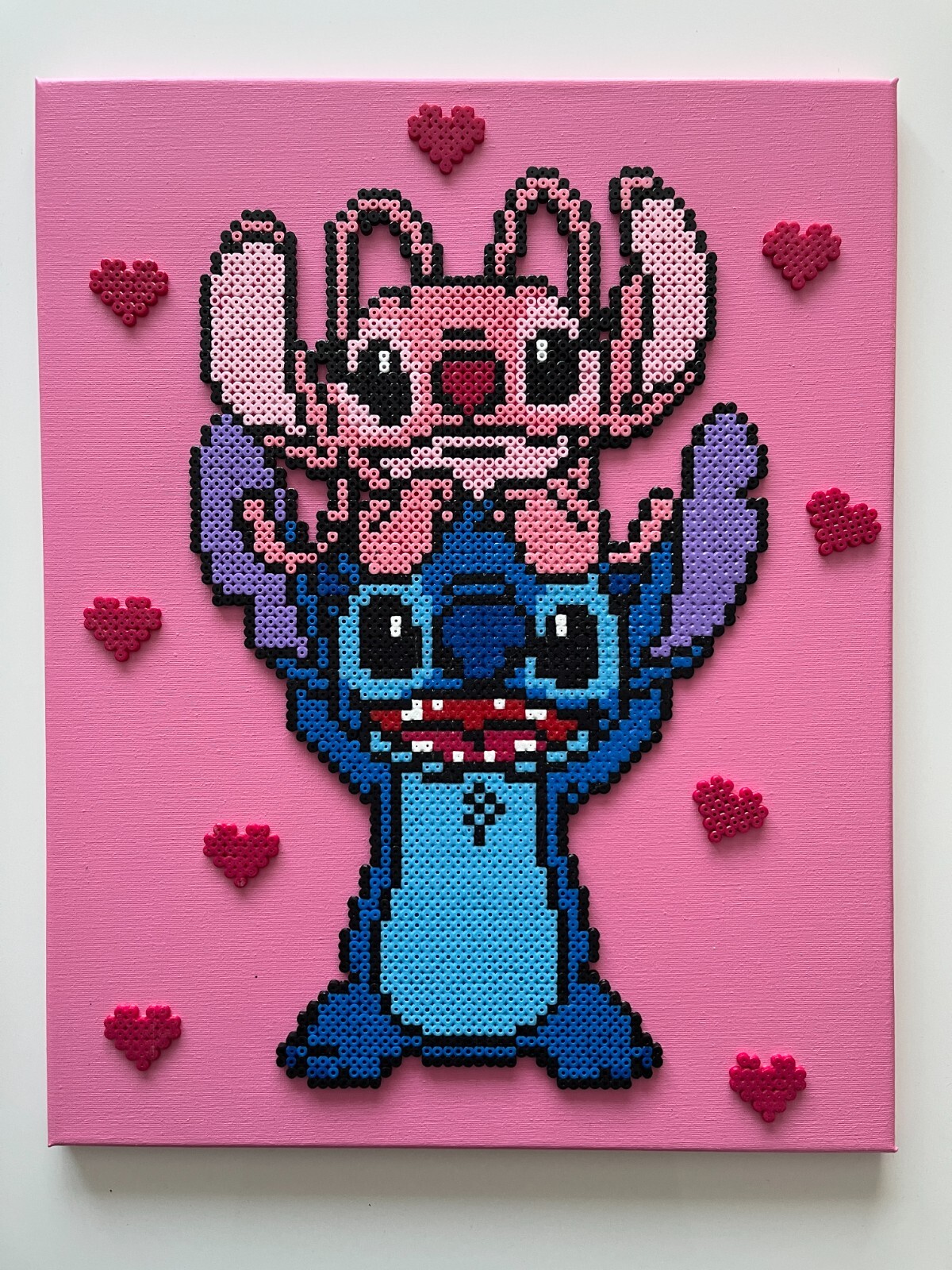 Tableau Angel et Stitch en perles à repasser kit de pixel art fait main de 30x30 cm
