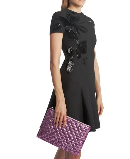 Valentino — Valentino Garavani Rockstud Sequin Reversible Leather Pouch Bag Purple NWT! $945