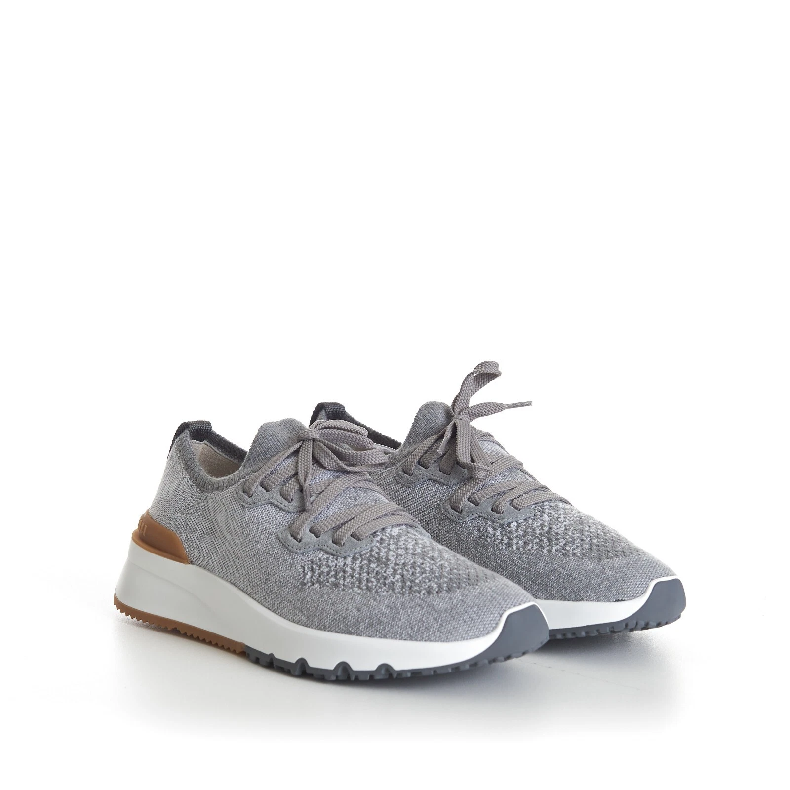 Brunello Cucinelli — BRUNELLO CUCINELLI 995$ Knit Runners Sneakers - Low-top, Grey Cotton Chiné