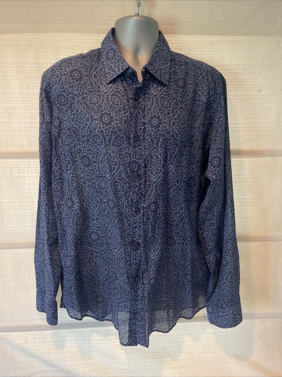 Zegna Sport Regular Fit Sheer Cotton Blue Floral Long Sleeve Zegna Sport Regular Fit Sheer Cotton Blue Floral Long Sleeve