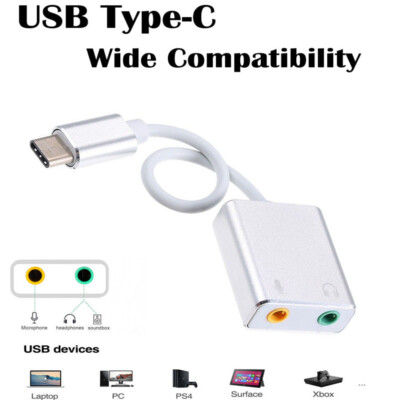 USB Type-C External Sound Card Stereo Audio Mic Adapter For iPhone iPad  Pro