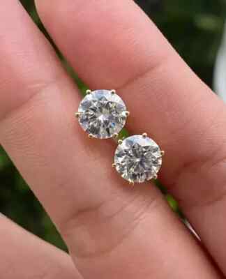 2Ct Solitaire Round Lab Created Diamond Stud Earrings 14K Yellow Gold Finish