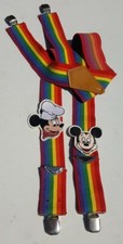 Vintage Adult Rainbow Suspenders Colorful w 2 Mickey Disney HTF Patches