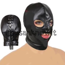 PU Leather Head Binding Hood Mask Open Eye Mouth Couples Cosplay Head Harness