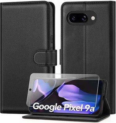 Hülle für Google Pixel 9a 5G Leder Wallet Flip Ständer Handy Cover & Displayglas