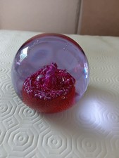 Large Glass Paperweight with Pink Spiral Inside and Controlled Bubbles