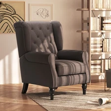 Accent Chair Button-Tufted Armchair with Wingback Round Arms Brown