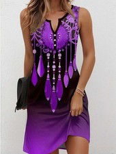 Womens Ladies Sleeveless Summer Beach Holiday Floral Boho V-neck Dress-PLUS SIZE