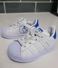 Adidas Superstar EL Leather Toddler Size 4K White Blue Sneakers Shoes FW0824