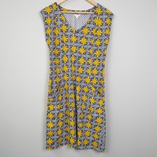 White Stuff Dress Womens UK 12 Yellow Geometric Floral Pockets Shift Retro