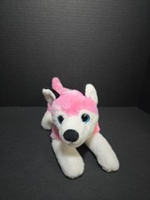 Husky Dog Plush 12" Pink And White With Blue Glitter Eyes