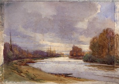 Alfred Crowdy Lovett - Aquarell Gemälde - Flusslandschaft evtl. Frankreich?