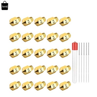 25 PCS Ender 3 V2 Nozzles, 3D Printer Extruder Hardened Steel Nozzle 0.4M