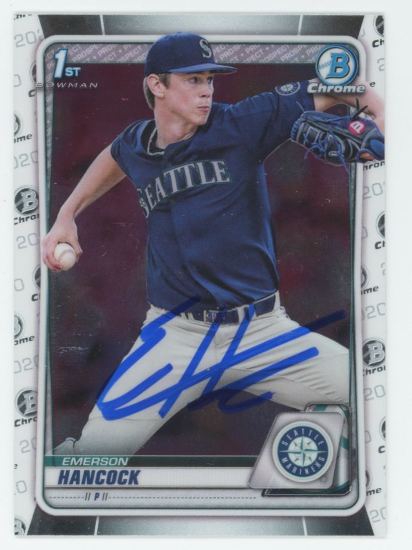 2020 Bowman Draft Chrome Emerson Hancock Auto Seattle Mariners #BD-12 COA 1st