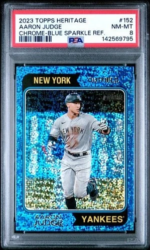 AARON JUDGE 2023 Topps Heritage CHROME - BLUE SPARKLE REF. #152 PSA 8 NM-MT