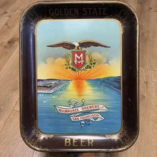 Antique GOLDEN STATE BEER Milwaukee Brewery of San Francisco Serving Tray Bridge