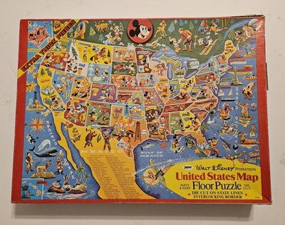 Vintage Jaymar Walt Disney Mickey Mouse United States Map Puzzle - Complete