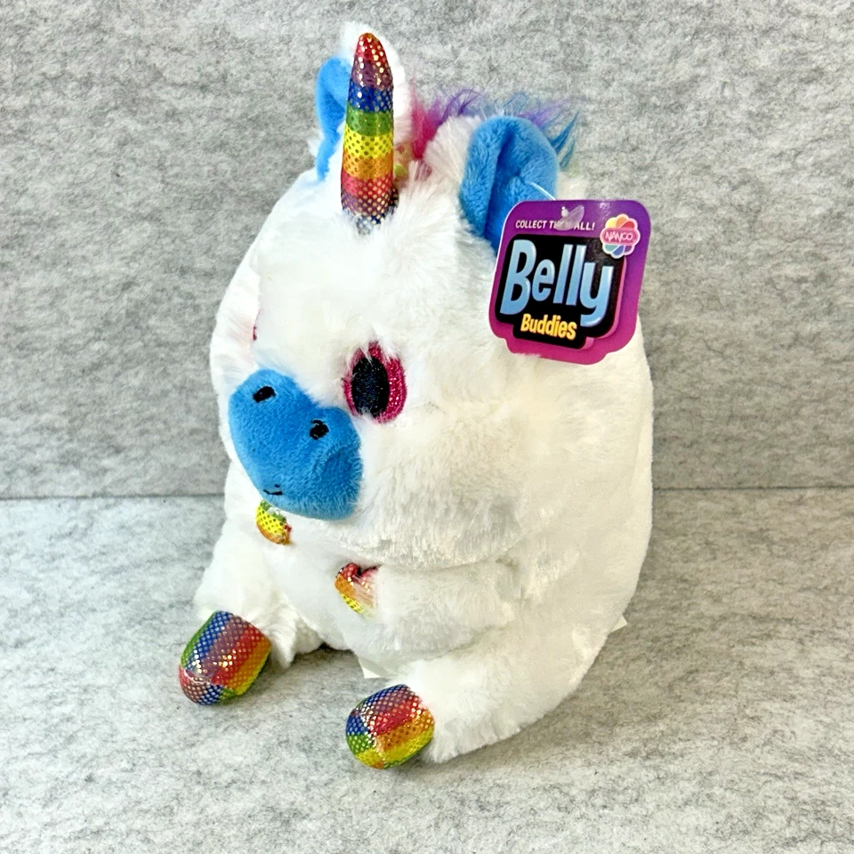 Belly Buddies Unicorn 9" Plush Nanco - Blue, White, Rainbow - NWT - Image 3 of 4