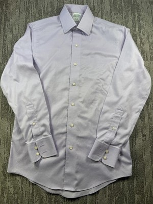 Brooks Brothers Dress Shirt Mens 14.5 32 Purple Solid Milano Non Iron LS