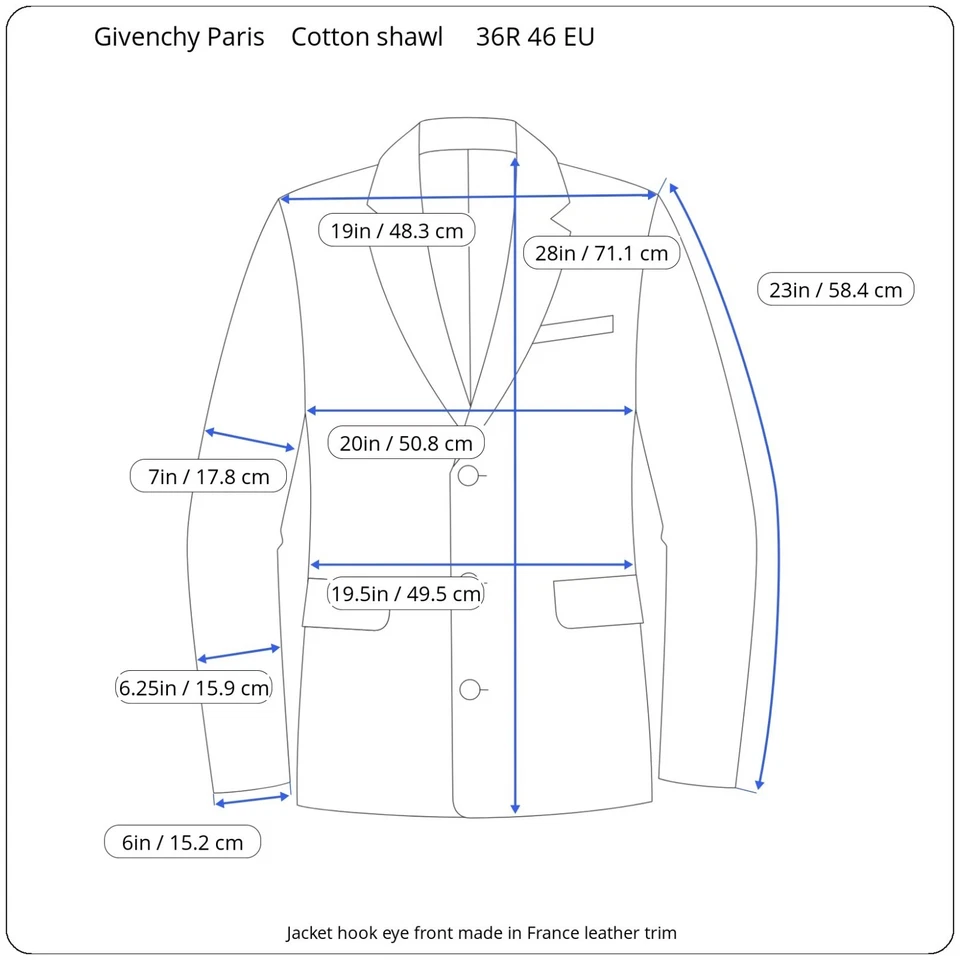 Givenchy Paris Jacket 36 Made In France Cotton Leather Trim Shawl Collar Recent - Image 2 of 4