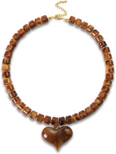 Brown Acrylic Puff Heart Pendant Necklace for Women Exaggerated Statement Chunky