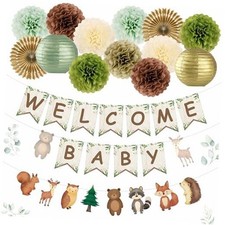 Baby Shower Decorations 15 Pcs Baby Shower Decorations with Welcome Woodland