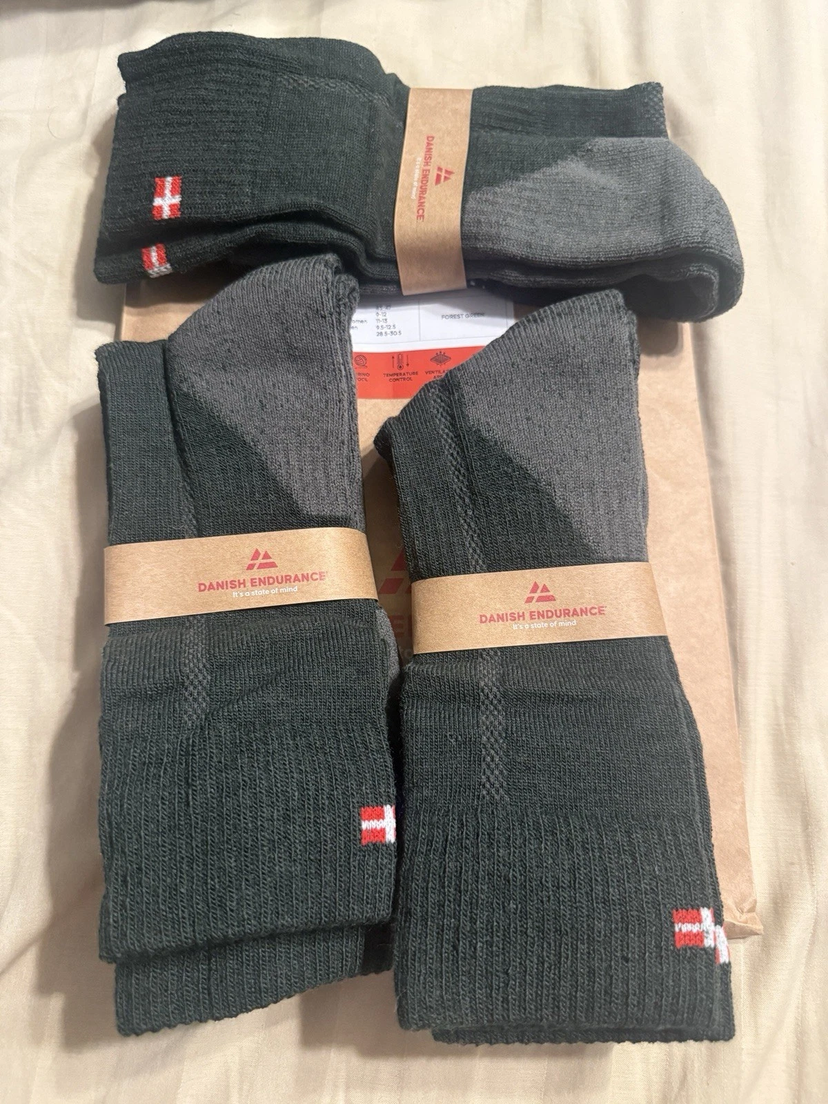 Danish Endurance 3pk Merino Wool Hiking Crew Socks for Men & Women Forest Green