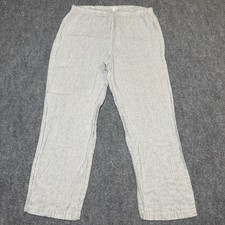 Eileen Fisher Striped Linen Pants Gray Stretch Waist Beach Lagenlook Women Sz S