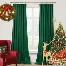 Christmas Green Velvet Curtains - Room Darkening Rod Pocket Super Soft Smooth...