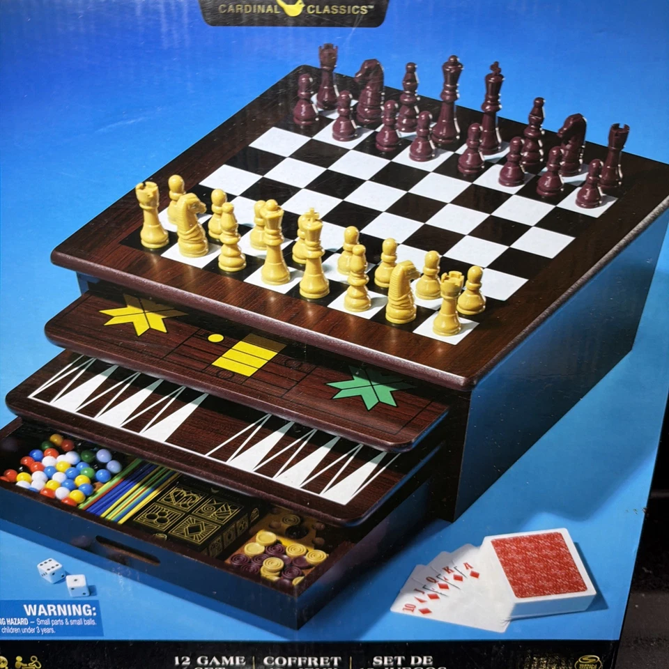 Cardinal Classics 12 in 1 Wooden Game Set Chess Checkers Backgammon New & Sealed - Image 2 of 4